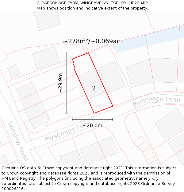 2, PARSONAGE FARM, WINGRAVE, AYLESBURY, HP22 4RP: Plot and title map