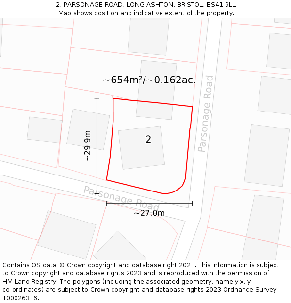 2, PARSONAGE ROAD, LONG ASHTON, BRISTOL, BS41 9LL: Plot and title map