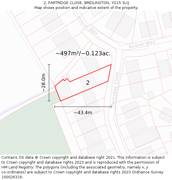 2, PARTRIDGE CLOSE, BRIDLINGTON, YO15 3LQ: Plot and title map