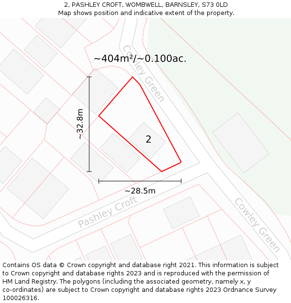 2, PASHLEY CROFT, WOMBWELL, BARNSLEY, S73 0LD: Plot and title map