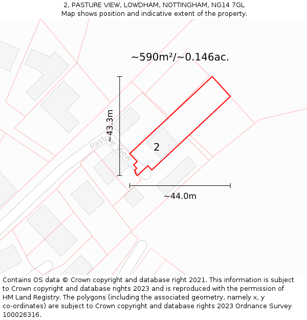 2, PASTURE VIEW, LOWDHAM, NOTTINGHAM, NG14 7GL: Plot and title map