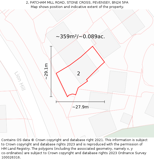 2, PATCHAM MILL ROAD, STONE CROSS, PEVENSEY, BN24 5PA: Plot and title map