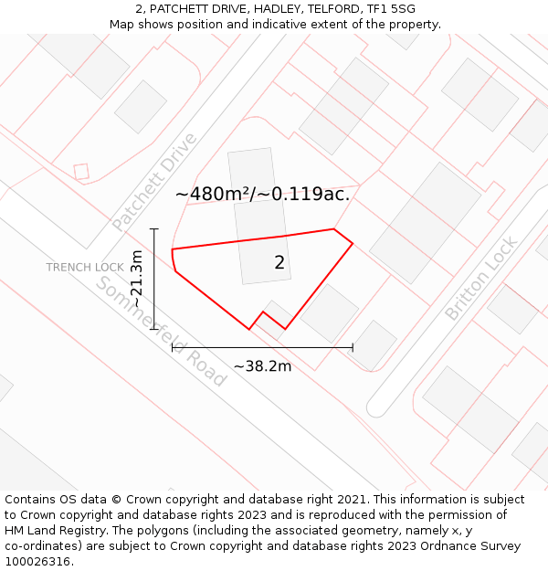 2, PATCHETT DRIVE, HADLEY, TELFORD, TF1 5SG: Plot and title map