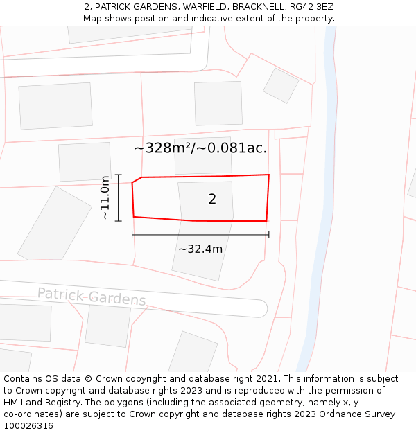 2, PATRICK GARDENS, WARFIELD, BRACKNELL, RG42 3EZ: Plot and title map