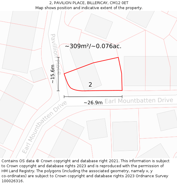 2, PAVILION PLACE, BILLERICAY, CM12 0ET: Plot and title map