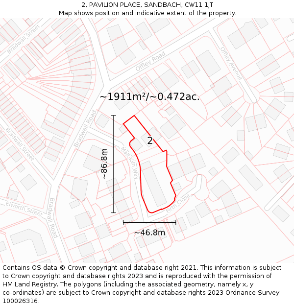 2, PAVILION PLACE, SANDBACH, CW11 1JT: Plot and title map