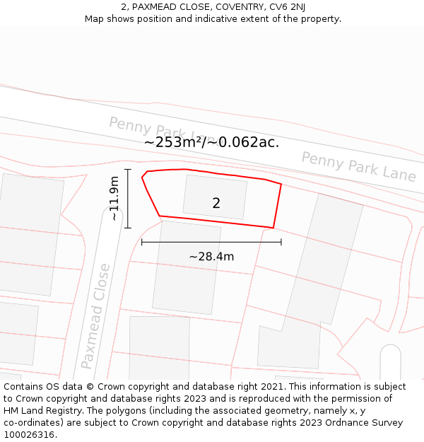 2, PAXMEAD CLOSE, COVENTRY, CV6 2NJ: Plot and title map