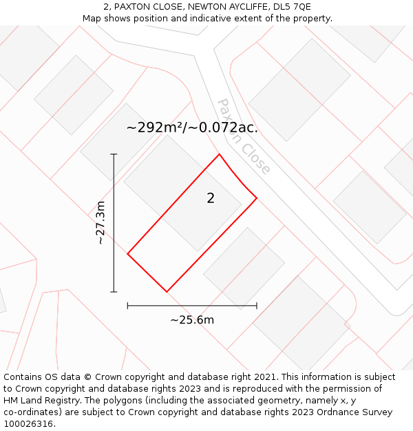 2, PAXTON CLOSE, NEWTON AYCLIFFE, DL5 7QE: Plot and title map