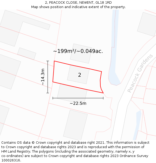 2, PEACOCK CLOSE, NEWENT, GL18 1RD: Plot and title map