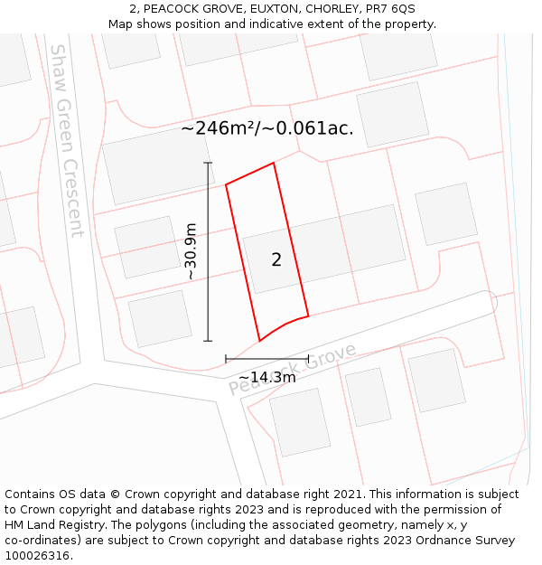 2, PEACOCK GROVE, EUXTON, CHORLEY, PR7 6QS: Plot and title map