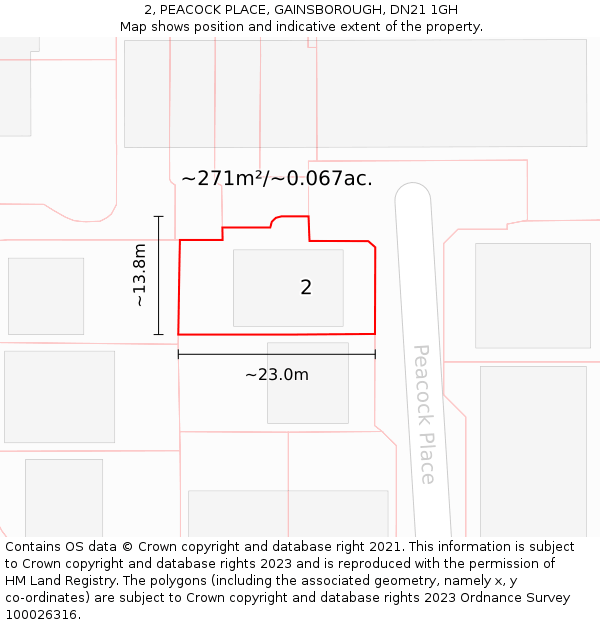 2, PEACOCK PLACE, GAINSBOROUGH, DN21 1GH: Plot and title map