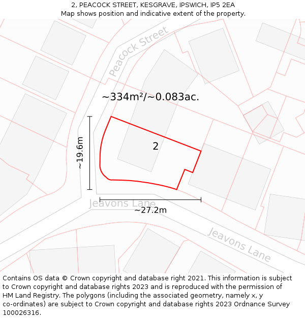 2, PEACOCK STREET, KESGRAVE, IPSWICH, IP5 2EA: Plot and title map