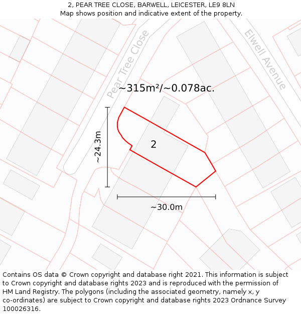 2, PEAR TREE CLOSE, BARWELL, LEICESTER, LE9 8LN: Plot and title map