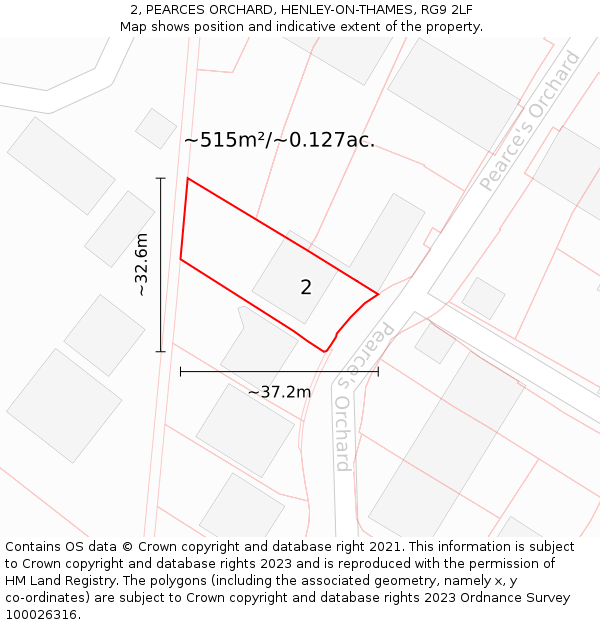 2, PEARCES ORCHARD, HENLEY-ON-THAMES, RG9 2LF: Plot and title map