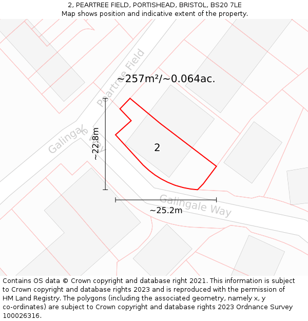 2, PEARTREE FIELD, PORTISHEAD, BRISTOL, BS20 7LE: Plot and title map