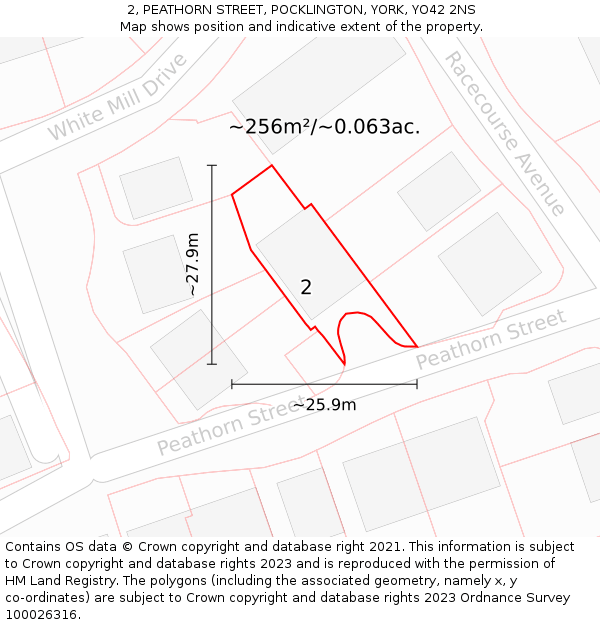 2, PEATHORN STREET, POCKLINGTON, YORK, YO42 2NS: Plot and title map
