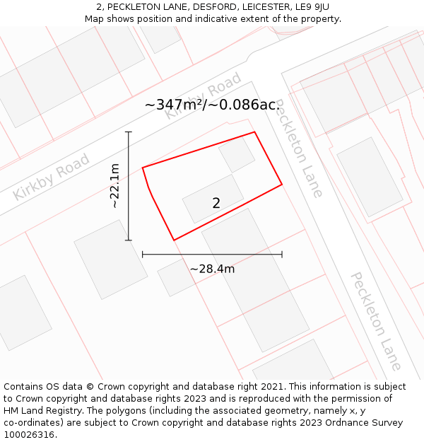 2, PECKLETON LANE, DESFORD, LEICESTER, LE9 9JU: Plot and title map