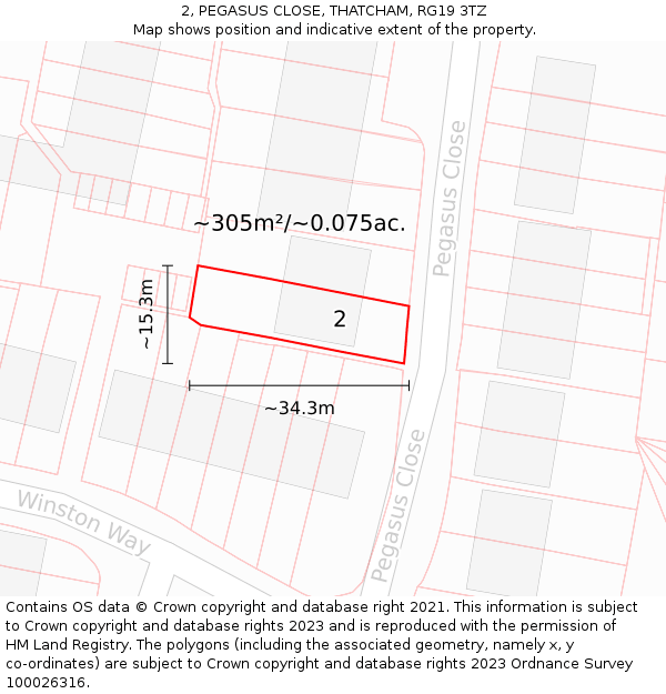 2, PEGASUS CLOSE, THATCHAM, RG19 3TZ: Plot and title map