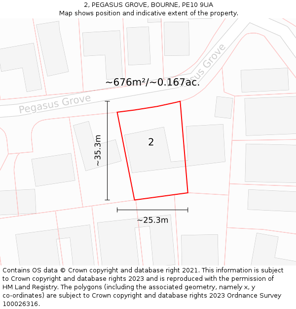 2, PEGASUS GROVE, BOURNE, PE10 9UA: Plot and title map