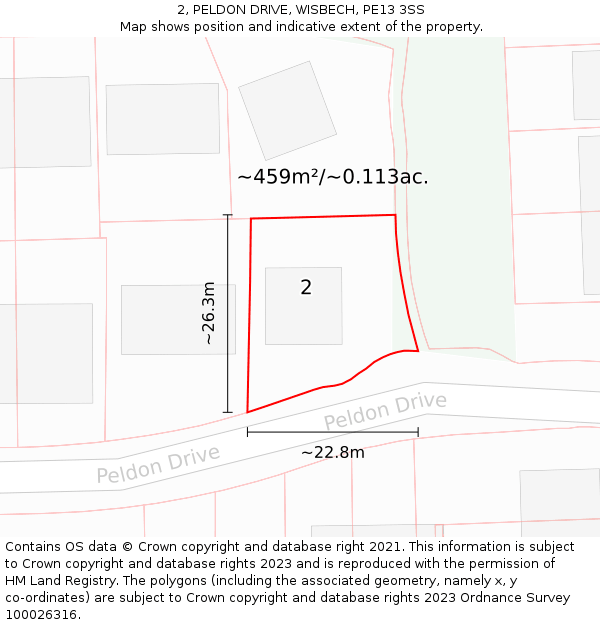 2, PELDON DRIVE, WISBECH, PE13 3SS: Plot and title map