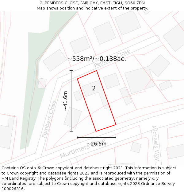 2, PEMBERS CLOSE, FAIR OAK, EASTLEIGH, SO50 7BN: Plot and title map