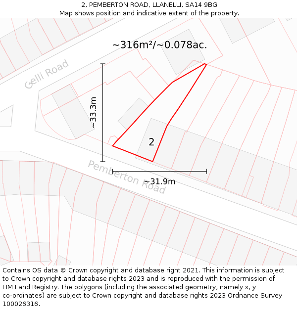 2, PEMBERTON ROAD, LLANELLI, SA14 9BG: Plot and title map