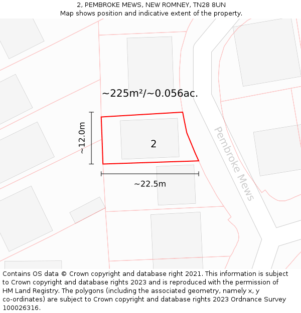 2, PEMBROKE MEWS, NEW ROMNEY, TN28 8UN: Plot and title map