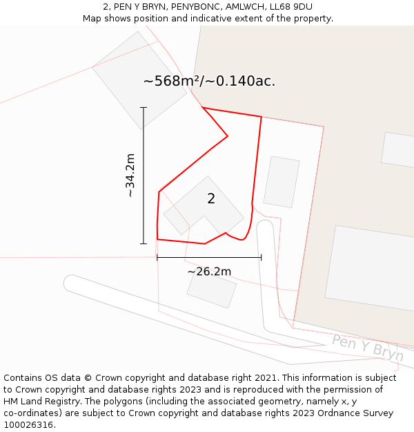 2, PEN Y BRYN, PENYBONC, AMLWCH, LL68 9DU: Plot and title map