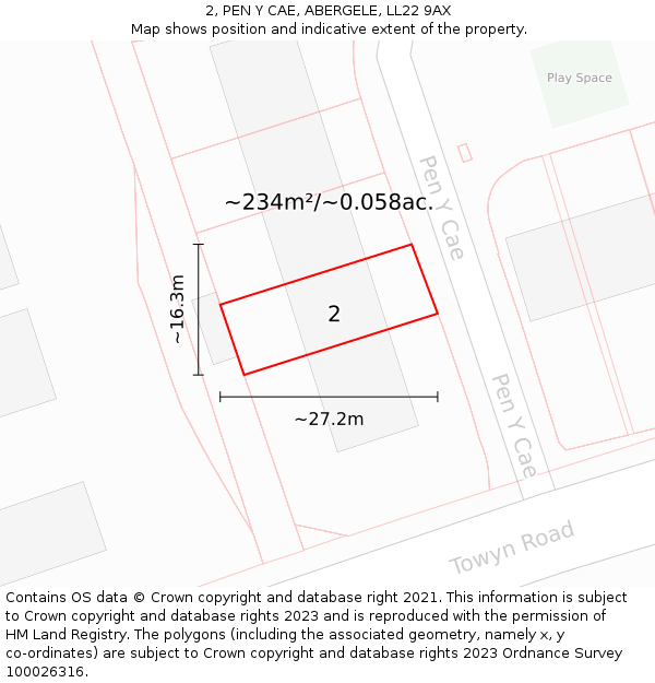 2, PEN Y CAE, ABERGELE, LL22 9AX: Plot and title map