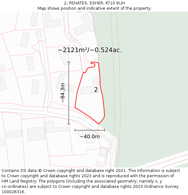 2, PENATES, ESHER, KT10 9UH: Plot and title map