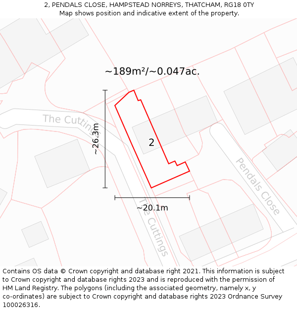 2, PENDALS CLOSE, HAMPSTEAD NORREYS, THATCHAM, RG18 0TY: Plot and title map