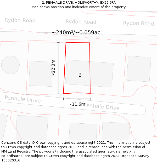 2, PENHALE DRIVE, HOLSWORTHY, EX22 6FA: Plot and title map