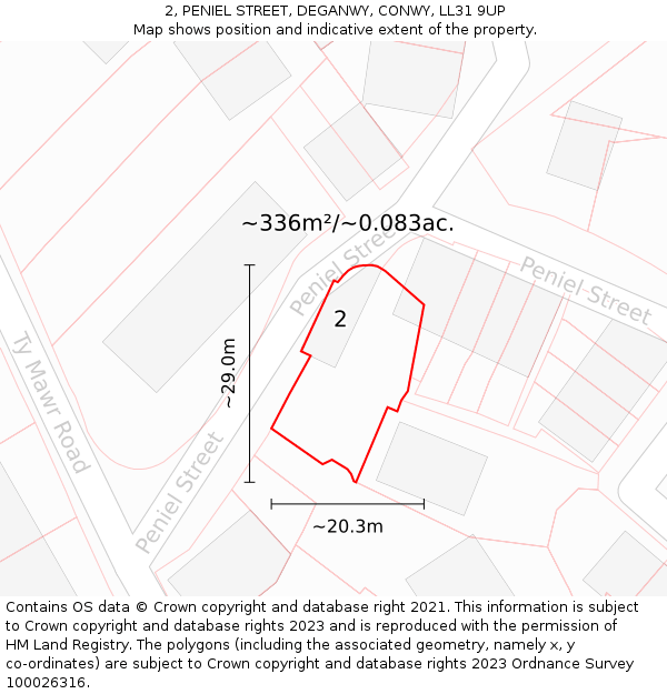 2, PENIEL STREET, DEGANWY, CONWY, LL31 9UP: Plot and title map