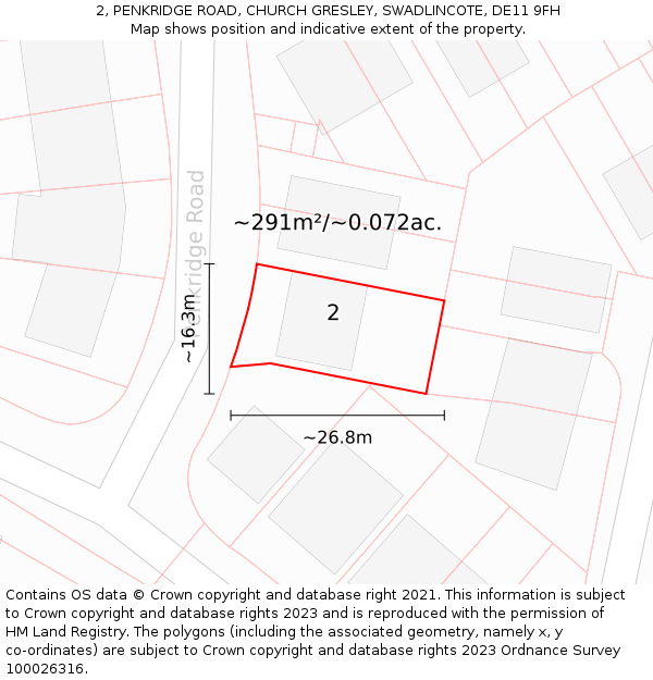 2, PENKRIDGE ROAD, CHURCH GRESLEY, SWADLINCOTE, DE11 9FH: Plot and title map