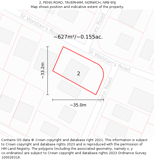 2, PENN ROAD, TAVERHAM, NORWICH, NR8 6NJ: Plot and title map