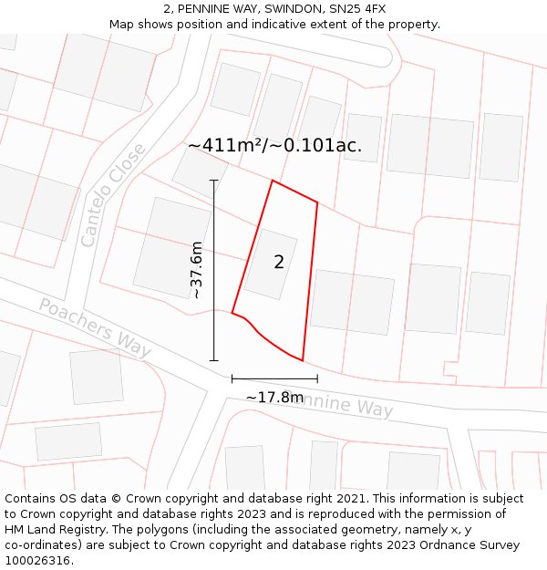 2, PENNINE WAY, SWINDON, SN25 4FX: Plot and title map