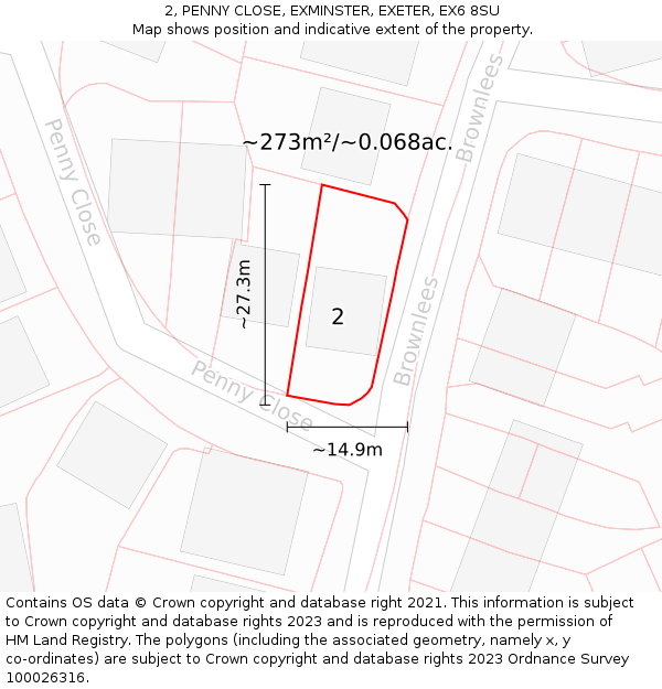 2, PENNY CLOSE, EXMINSTER, EXETER, EX6 8SU: Plot and title map