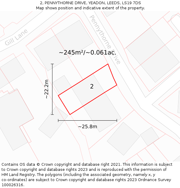 2, PENNYTHORNE DRIVE, YEADON, LEEDS, LS19 7DS: Plot and title map