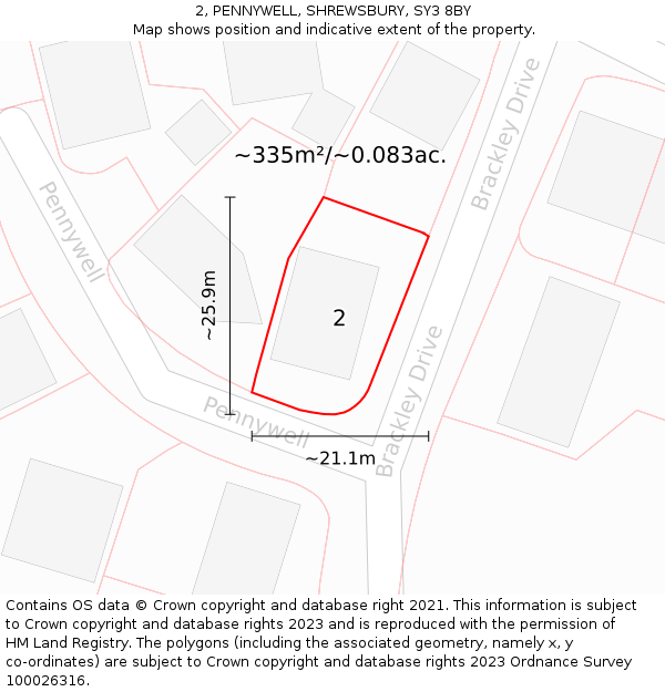 2, PENNYWELL, SHREWSBURY, SY3 8BY: Plot and title map
