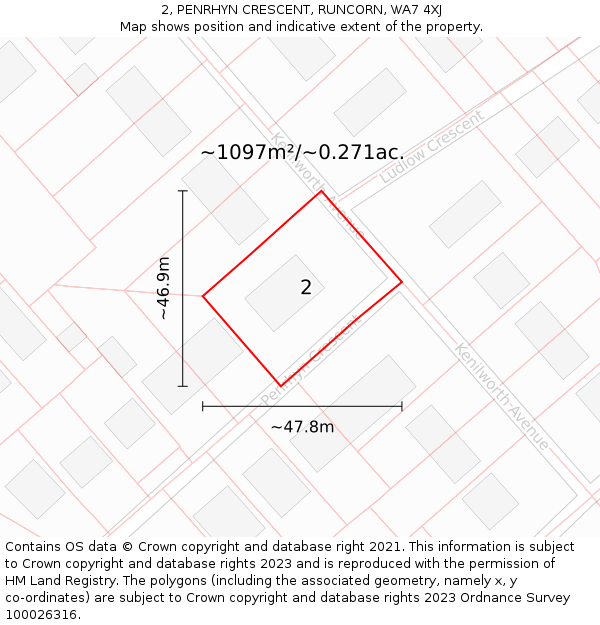 2, PENRHYN CRESCENT, RUNCORN, WA7 4XJ: Plot and title map