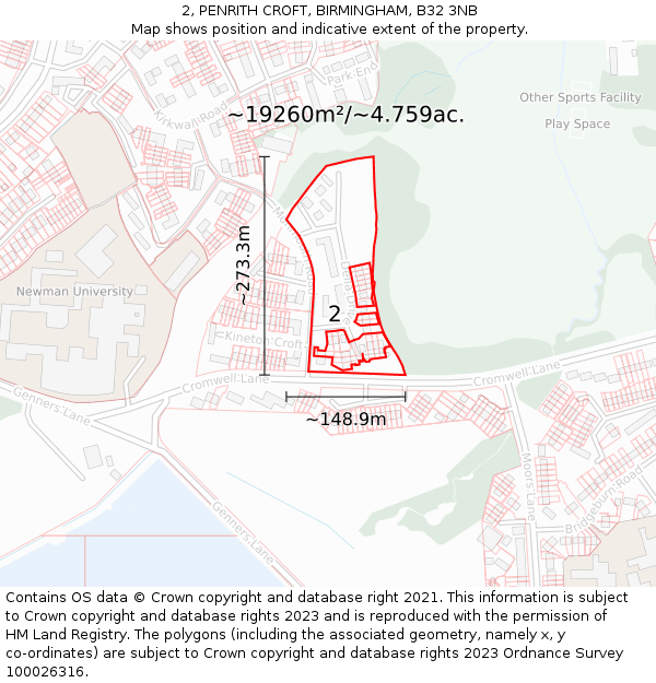 2, PENRITH CROFT, BIRMINGHAM, B32 3NB: Plot and title map