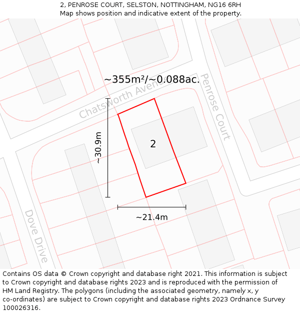 2, PENROSE COURT, SELSTON, NOTTINGHAM, NG16 6RH: Plot and title map