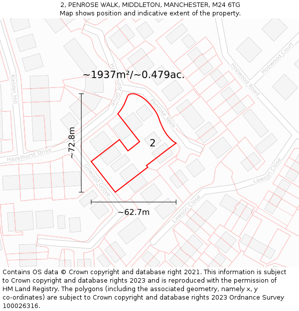 2, PENROSE WALK, MIDDLETON, MANCHESTER, M24 6TG: Plot and title map