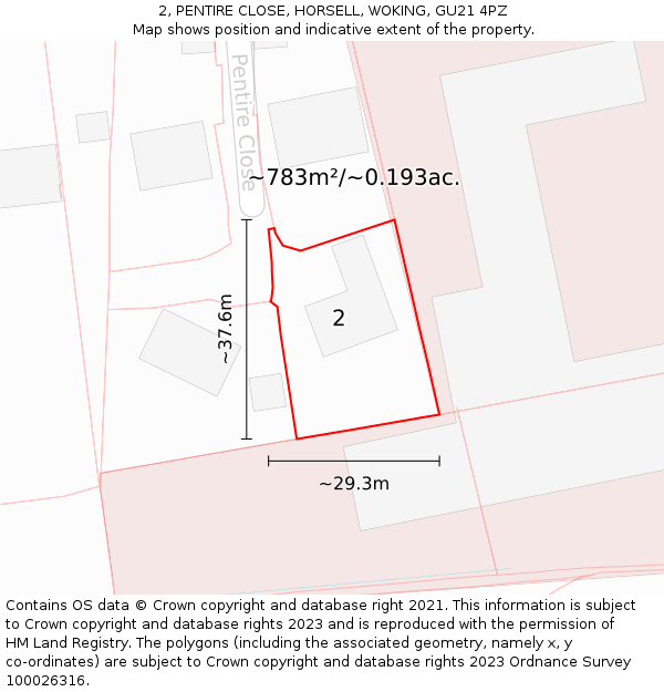 2, PENTIRE CLOSE, HORSELL, WOKING, GU21 4PZ: Plot and title map