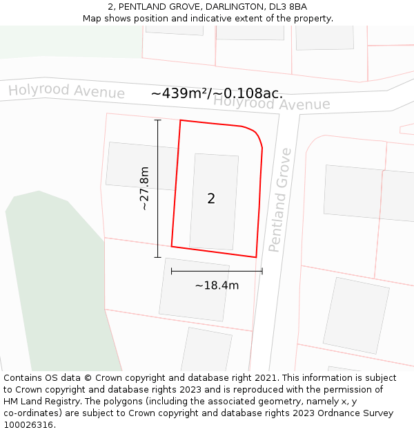 2, PENTLAND GROVE, DARLINGTON, DL3 8BA: Plot and title map