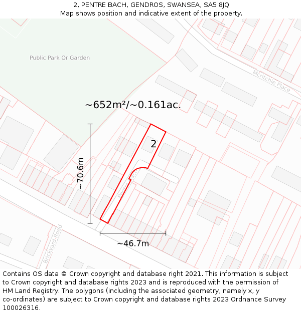 2, PENTRE BACH, GENDROS, SWANSEA, SA5 8JQ: Plot and title map