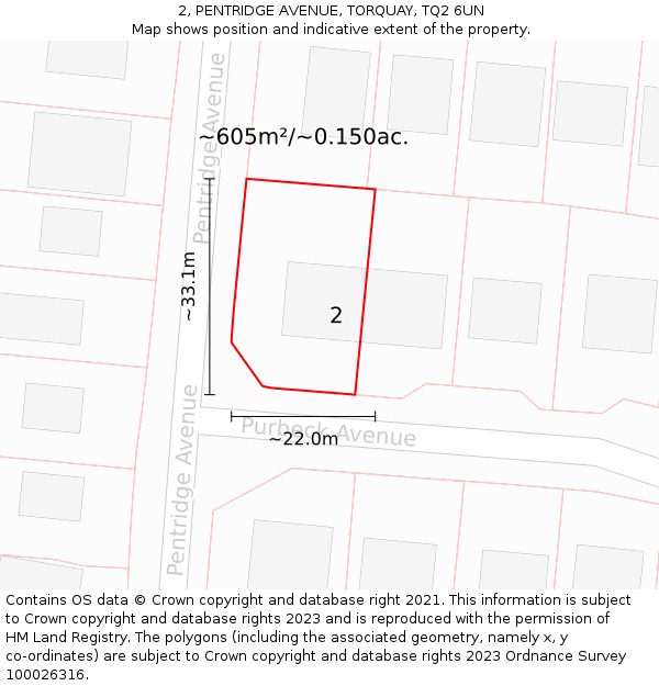 2, PENTRIDGE AVENUE, TORQUAY, TQ2 6UN: Plot and title map