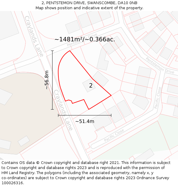 2, PENTSTEMON DRIVE, SWANSCOMBE, DA10 0NB: Plot and title map