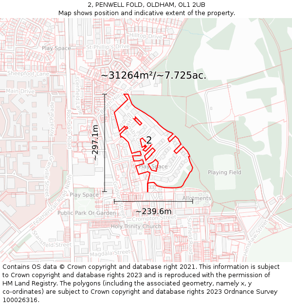 2, PENWELL FOLD, OLDHAM, OL1 2UB: Plot and title map