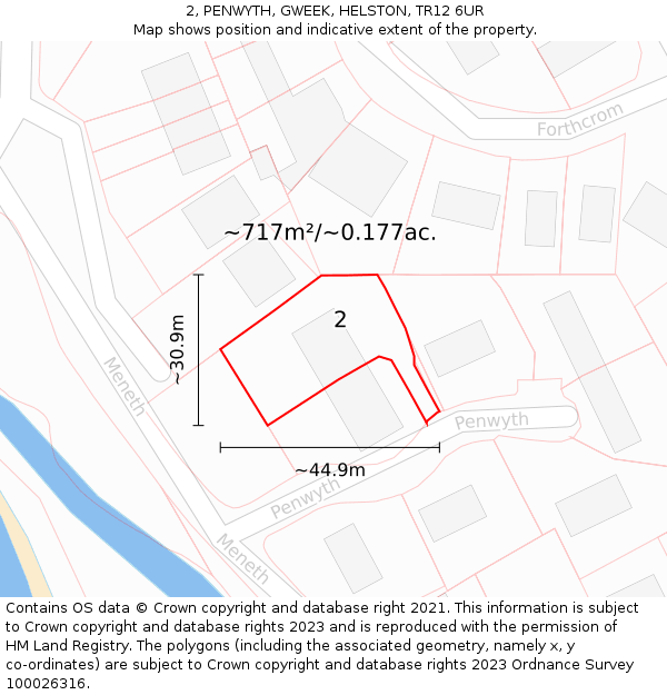 2, PENWYTH, GWEEK, HELSTON, TR12 6UR: Plot and title map